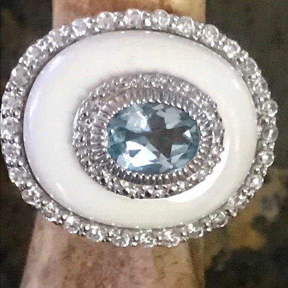 Clyde Duneier White Onyx/Blue Topaz Sterling Ring - Picture 2 of 6